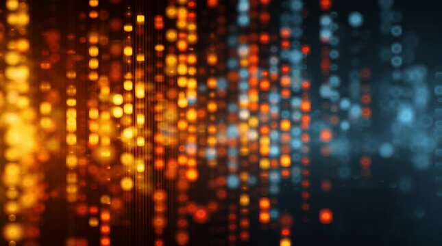Abstract control-panel inspired light grid with blinking reduced to steady glow, minimal dark backdrop, calm systems monitoring and enterprise stability concept.
