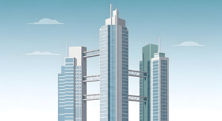 Fototapeta premium Connected skyscrapers in blue cityscape vector