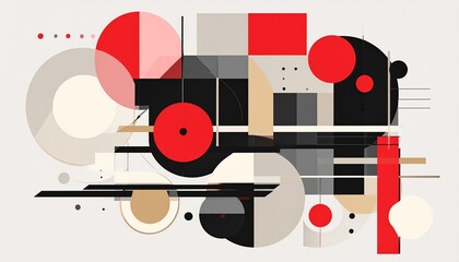 Obraz premium Abstract geometric artwork with circles, rectangles, and lines