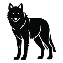 Obraz premium Black silhouette of a standing wolf with pointed ears and tail wolf silhouette animal silhouette des