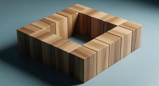 ThreeD interlocking wooden puzzle pieces forming a square shape