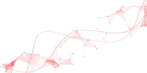 Abstract pink network connection background. 3D digital DNA helix or technology mesh with polygon lines and dots. Minimalist medical science vector illustration © Fannaan