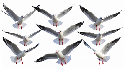 Obraz premium Nine seagulls in flight arranged in rows