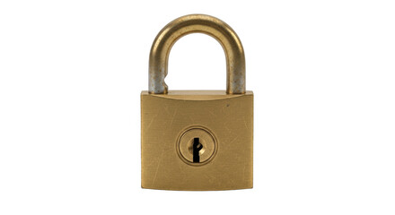 Naklejka premium Golden padlock close up security and safety symbol isolated on transparent background