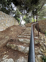 An abandoned stone staircase in the forest