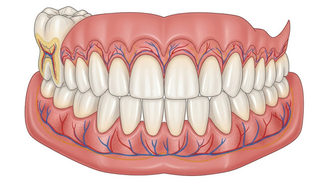 Human teeth anatomy with wisdom tooth impaction diagram isolated on transparent background