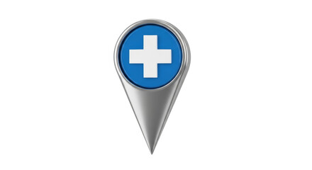Obraz premium Medical location icon healthcare pointer symbol navigation pin location map silver and blue isolated on transparent background