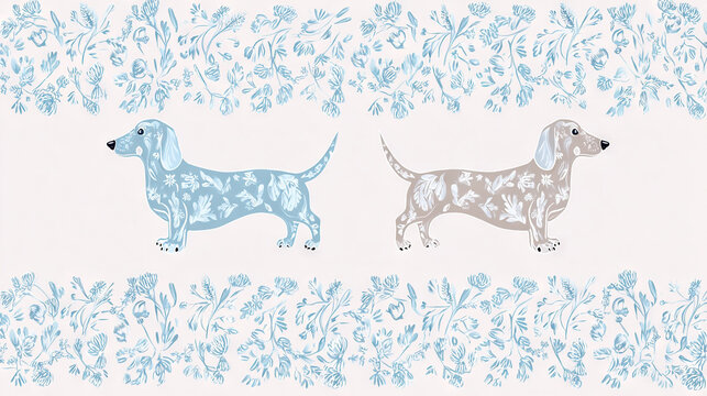 Two Dapple-Gray Dachshunds with Floral Patterns