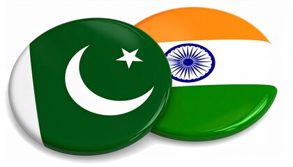 Pakistan and India Flag Badges Overlapping
