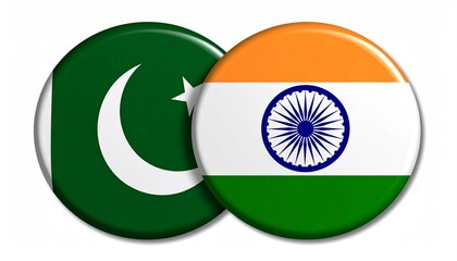 Pakistan and India Flag Badges Overlapping