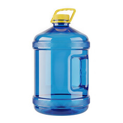 Large blue plastic water jug with yellow handle isolated on transparent background transparent background