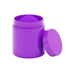 Open purple plastic container with powder isolated on transparent background transparent background