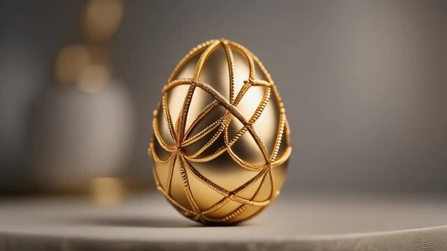 Elegant Gold Embroidered Egg Resting on Surface with Soft Studio Lighting