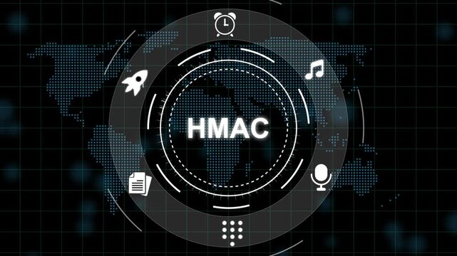 HMAC Technology Background with Cyber Security and Map data protection encryption