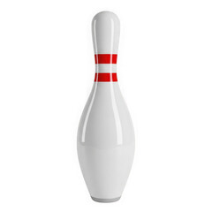 Single white bowling pin with red stripes isolated on transparent background transparent background