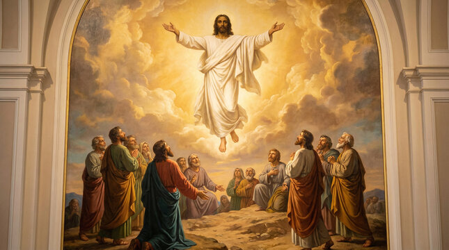The ascension of Jesus Christ into heaven, temple fresco painting