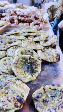 Traditional za'atar bread for sale at jerusalem market stall