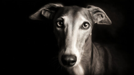 Portrait of a Graceful Greyhound Dog in Monochrome