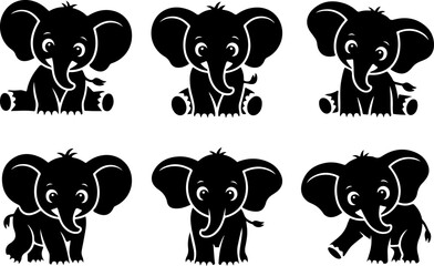 Cute Baby Elephant Set Vector