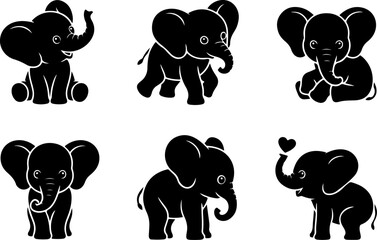 Cute Baby Elephant Set Vector