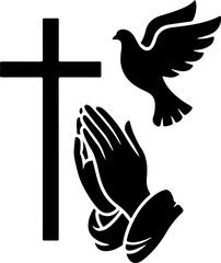 Christian Worship Prayer Silhouette with Cross and Holy Spirit Dove