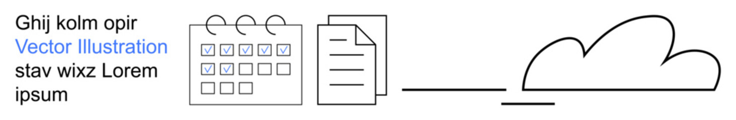 Obraz premium Data organization, cloud storage, task planning, digital syncing, workflow management, IT solutions. Calendar, document and cloud connected by lines. Cloud storage and data organization concept