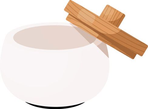 Illustration of Porcelain Sugar Bowl with Spoon and Lid