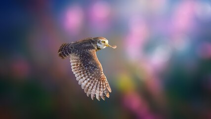 Fototapeta premium The spotted owlet is a small owl which breeds in tropical Asia from North Pakistan to Southeast Asia. A common resident of open habitats including farmland and human habitation, it has adapted to livi