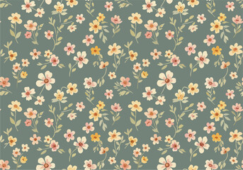 Seamless floral design with detailed vintage botanical sketches