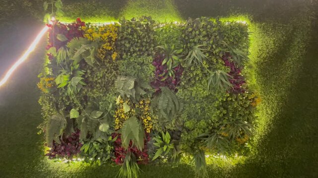 Decorative Vertical Garden Living Wall with Mixed Green Foliage and Floral Plants