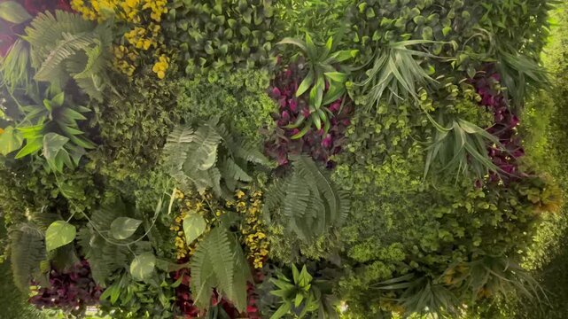 Decorative Vertical Garden Living Wall with Mixed Green Foliage and Floral Plants