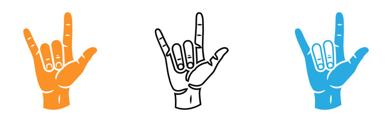 Obraz premium Three colored hand signs in rock and roll gesture