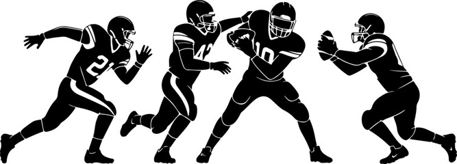 American Football Player Action Silhouette Set