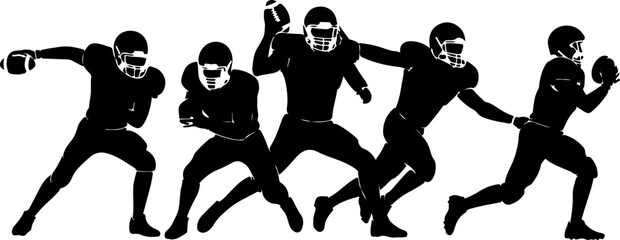 American Football Player Action Silhouette Set