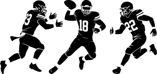 American Football Player Action Silhouette Set