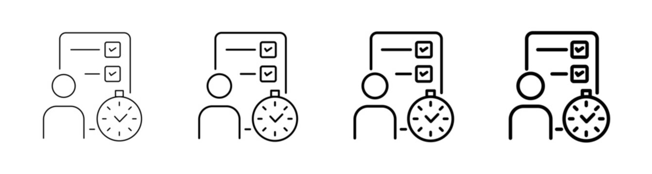 Self Discipline Person Productivity and Task Management with Daily Routine Checklist icon set. Vector illustration outline