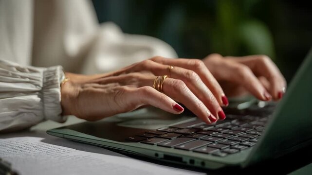 Creative medium shot of a grantwriter engaged with advanced grammar and style tools optimizing proposal clarity on a laptop screen.