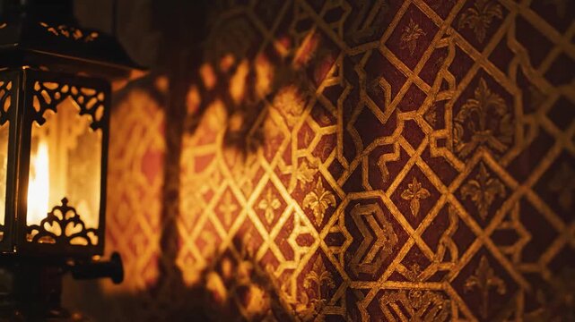 Islamic mosque lantern glowing warm light slow motion 4k cinematic footage