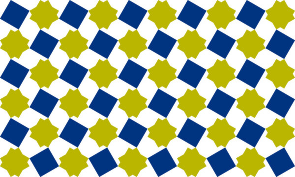 blue diamond and yellow star with hexagons pattern, Abstract Seamless geometric pattern with blue stars background, blue diamond dot, repeat star pattern design for fabric printing, star patter checke