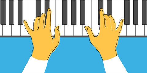 Outline hands playing on the piano. Hand drawn woman hands on piano keys. Vector illustration © Mariia