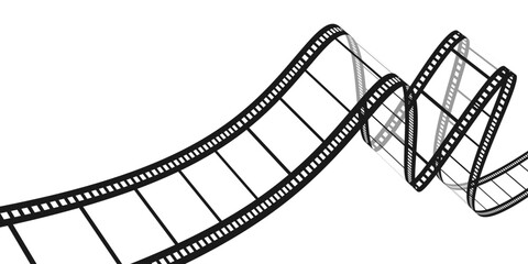 Transparent movie film strip in perspective. Blank curvy film strip isolated on white background. Vector illustration