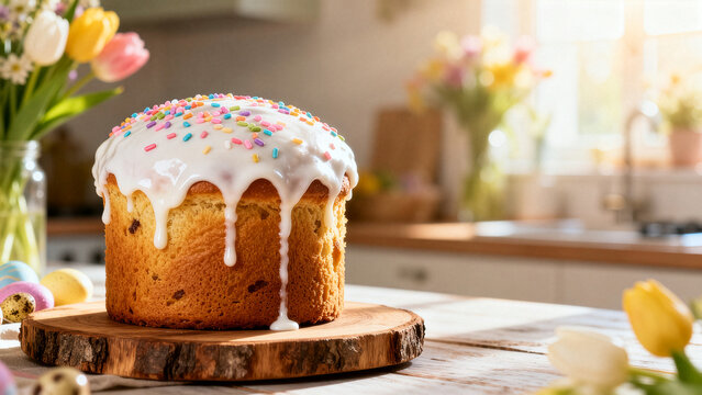 Traditional Easter Cake Panettone with White Glaze