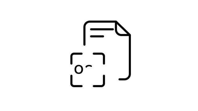 OCR Text Scan Icon, Minimalist Outline, Drawing Line Reveal, 4K Transparent Background