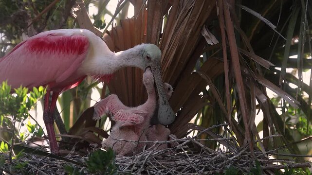 Roseate spoonbills nesting in Florida 