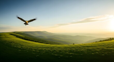 Fototapeta premium Earth day celebration soaring eagle in a serene natural landscape