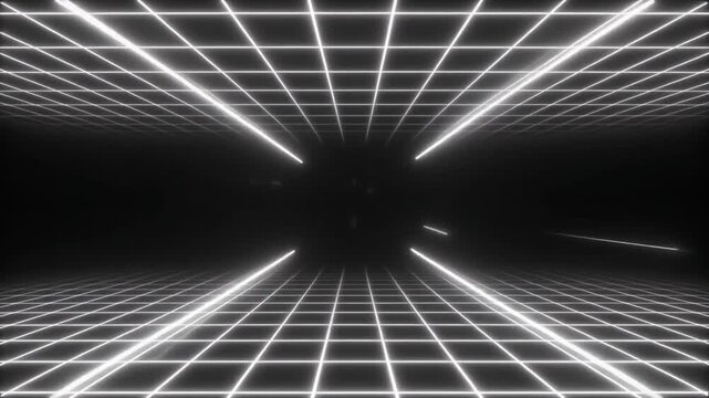 White hot neon grid firing sharp pulses intersection points energetic cinematic surreal ethereal ambience cascading softly glowing futuristic abstract unique style