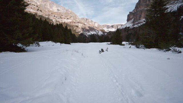 Winter in the Dolomites. Vallunga in Val Gardena. Langental