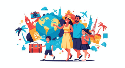 Fototapeta premium Family Walking Together with Travel Items.