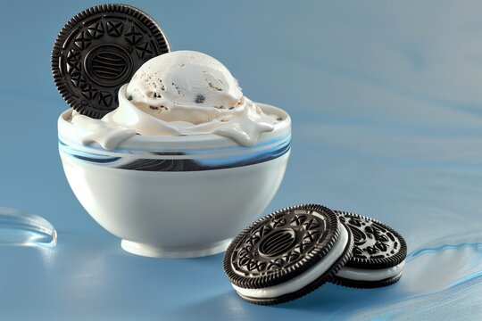 Vanilla ice cream bowl with chocolate cookies