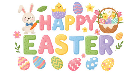 Happy easter colorful illustration isolated on transparent background